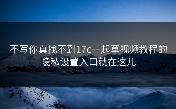 不写你真找不到17c一起草视频教程的隐私设置入口就在这儿