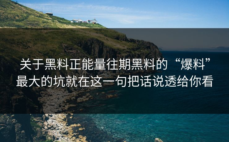 关于黑料正能量往期黑料的“爆料”最大的坑就在这一句把话说透给你看
