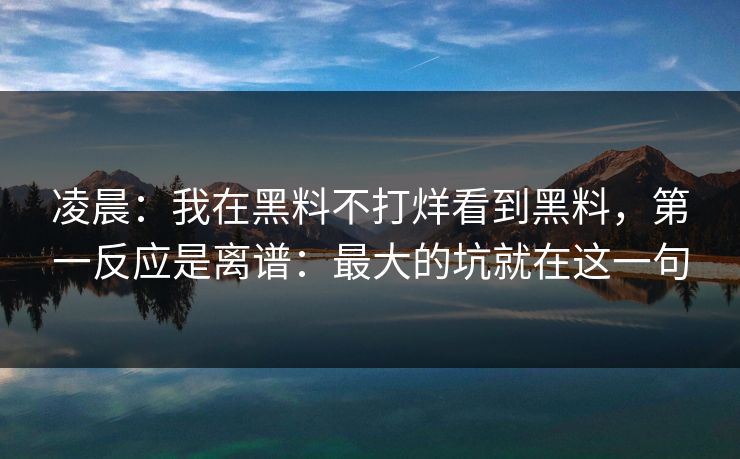 凌晨：我在黑料不打烊看到黑料，第一反应是离谱：最大的坑就在这一句