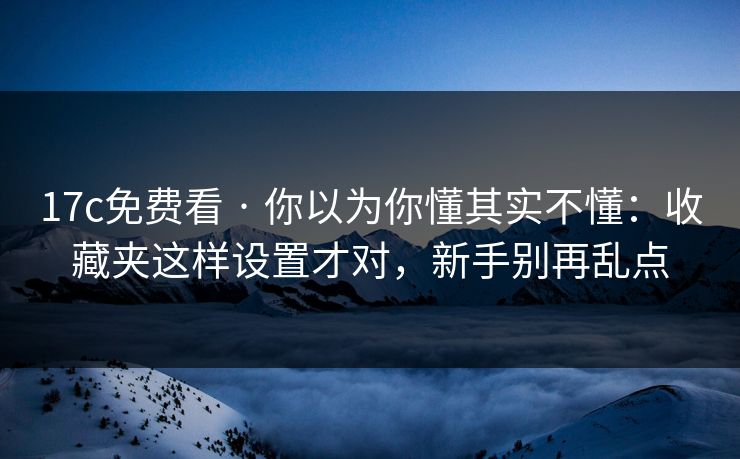 17c免费看 · 你以为你懂其实不懂：收藏夹这样设置才对，新手别再乱点